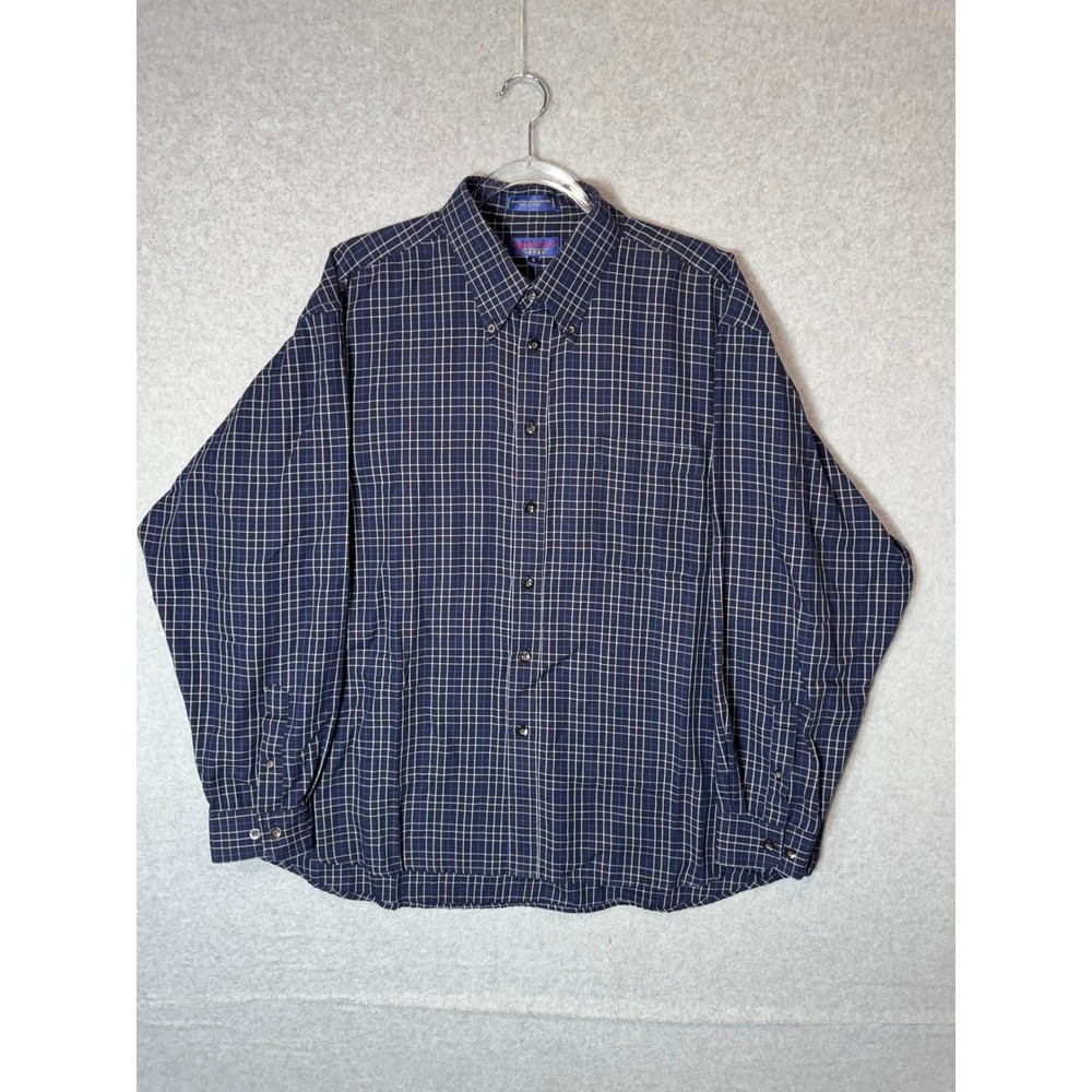 English Twill By Enro Shirt Mens XL Long Sleeve Button Down Blue‎ Plaid